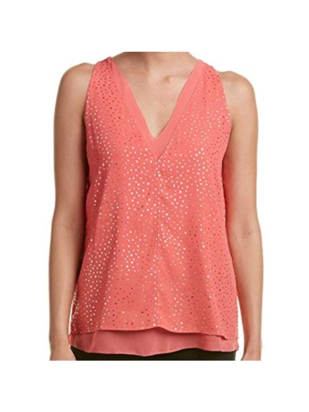Cooper & Ella Coral Pink Gold Polka Dot Keyhole Sleeveless Blouse Women's Small